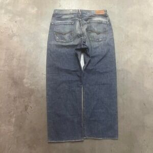 Y2K guess jeans men's blue grey wash embroidered bootcut wide leg jeans 38